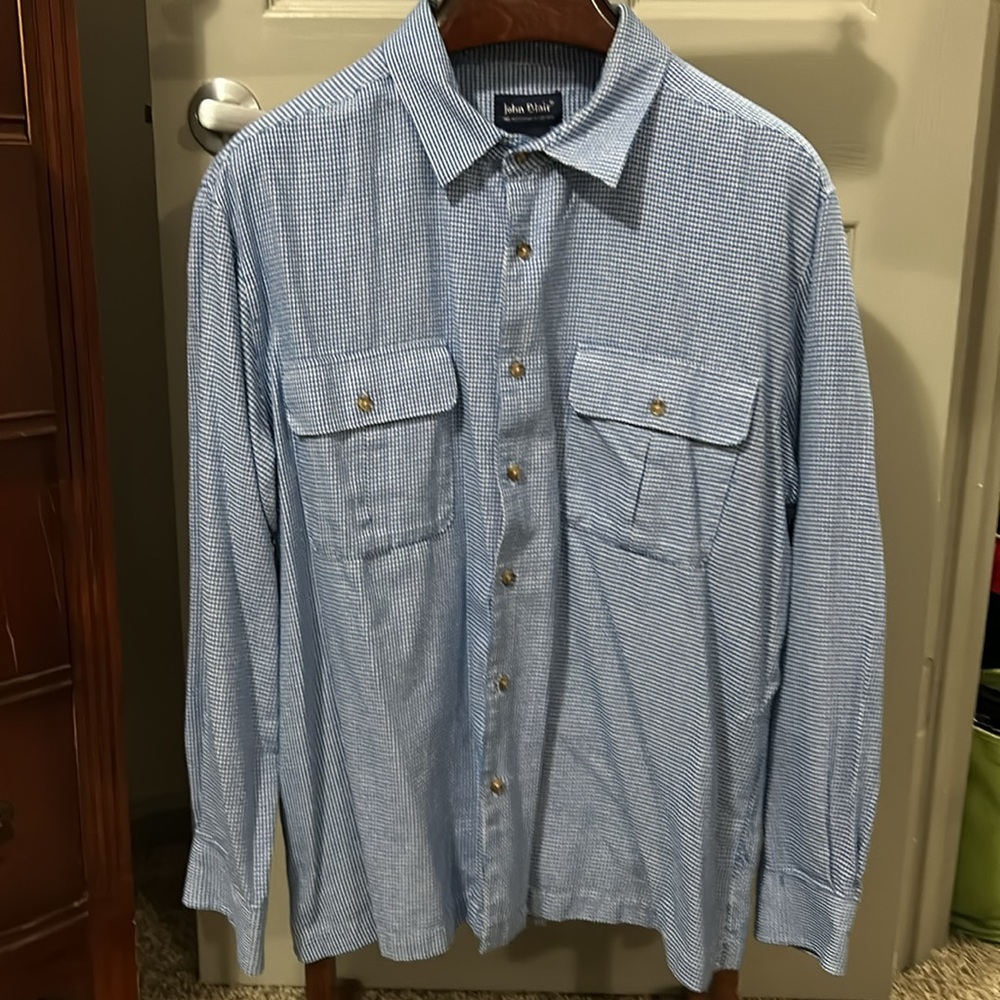 Extra large John Blair men’s blue/white, gingham check, long sleeve shirt.